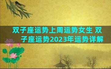 双子座运势上周运势女生 双子座运势2023年运势详解